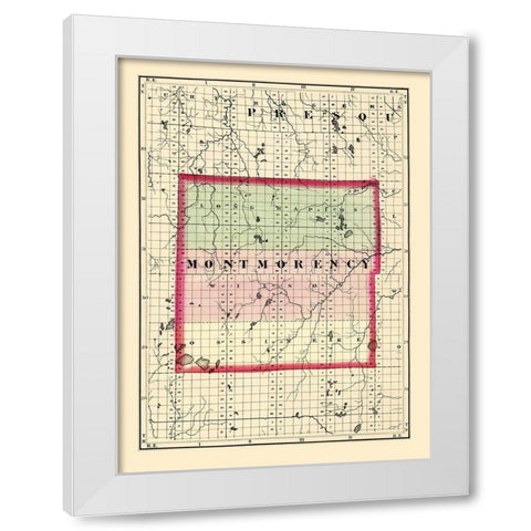 Montmorency Michigan - Walling 1873 White Modern Wood Framed Art Print by Walling