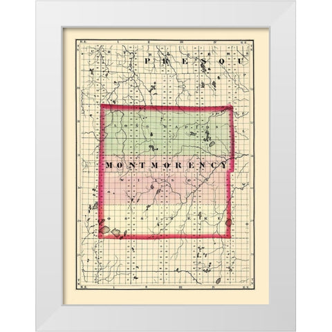 Montmorency Michigan - Walling 1873 White Modern Wood Framed Art Print by Walling