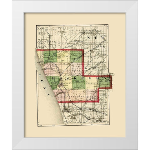 Muskegon Michigan - Walling 1873 White Modern Wood Framed Art Print by Walling