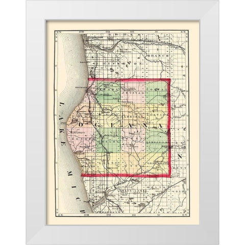 Oceana Michigan - Walling 1873 White Modern Wood Framed Art Print by Walling