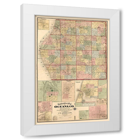 Oceana County Michigan - Beers 1876  White Modern Wood Framed Art Print by Beers