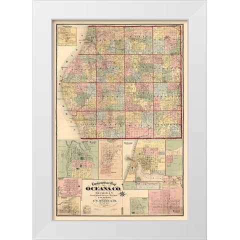 Oceana County Michigan - Beers 1876  White Modern Wood Framed Art Print by Beers