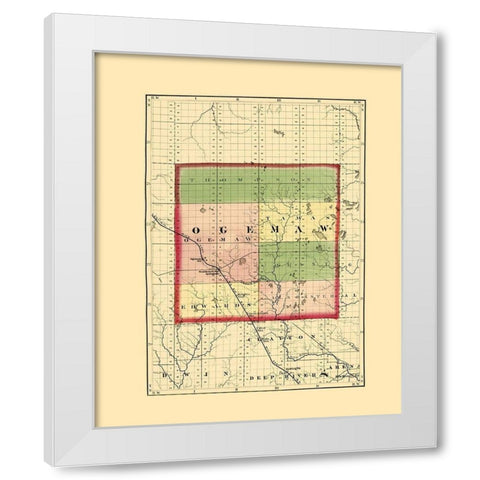 Ogemaw Michigan - Walling 1873 White Modern Wood Framed Art Print by Walling