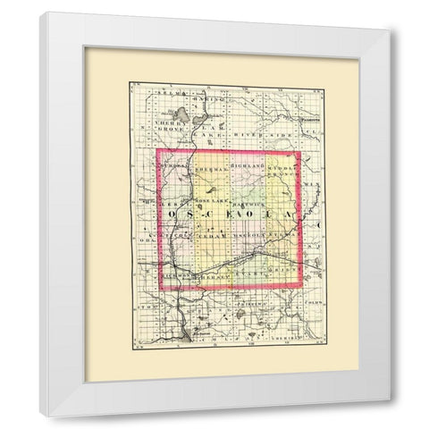 Osceola Michigan - Walling 1873 White Modern Wood Framed Art Print by Walling