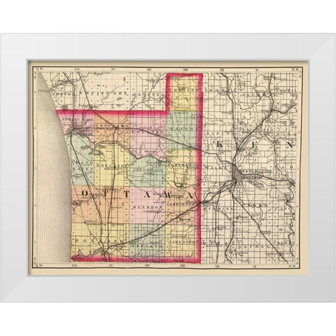 Ottawa Michigan - Walling 1873 White Modern Wood Framed Art Print by Walling