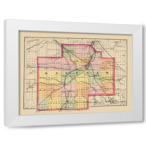 Saginaw Michigan - Walling 1873 White Modern Wood Framed Art Print by Walling