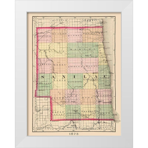 Sanilac Michigan - Walling 1873 White Modern Wood Framed Art Print by Walling