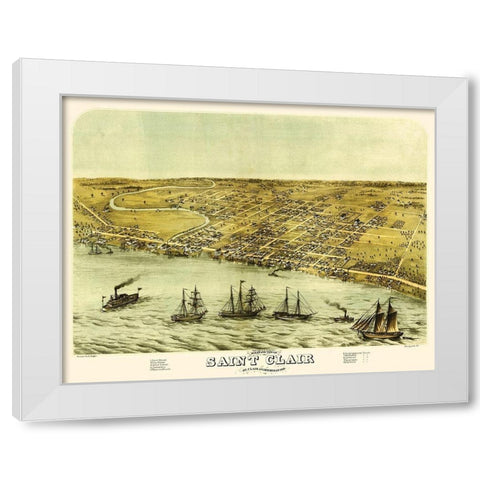 Saint Clair Michigan - Glover 1868 White Modern Wood Framed Art Print by Glover