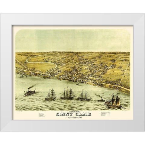 Saint Clair Michigan - Glover 1868 White Modern Wood Framed Art Print by Glover