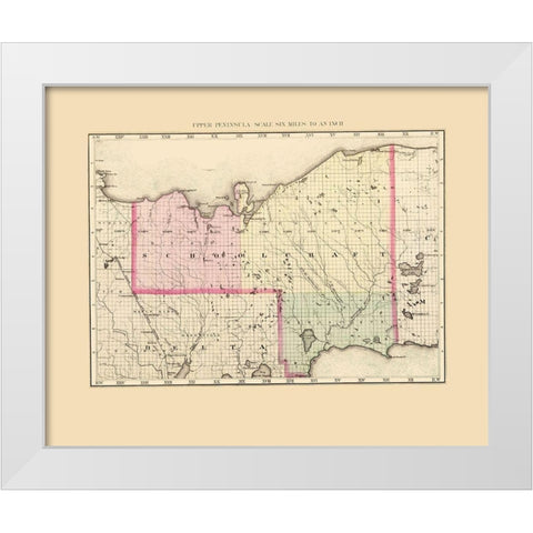 Schoolcraft Michigan - Walling 1873 White Modern Wood Framed Art Print by Walling
