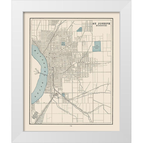 St Joseph  Missouri- Cram 1892 White Modern Wood Framed Art Print by Cram