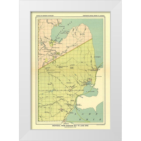 Michigan  Saginaw Lake  Lake Erie - Hoen 1896 White Modern Wood Framed Art Print by Hoen