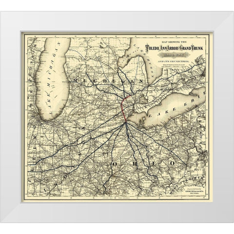 Toledo, Ann Arbor and Grand Trunk Railway 1881 White Modern Wood Framed Art Print by Colton
