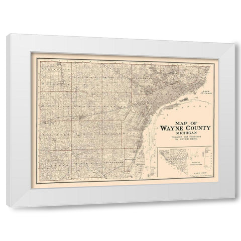 Wayne County Michigan - Sauer 1915  White Modern Wood Framed Art Print by Sauer