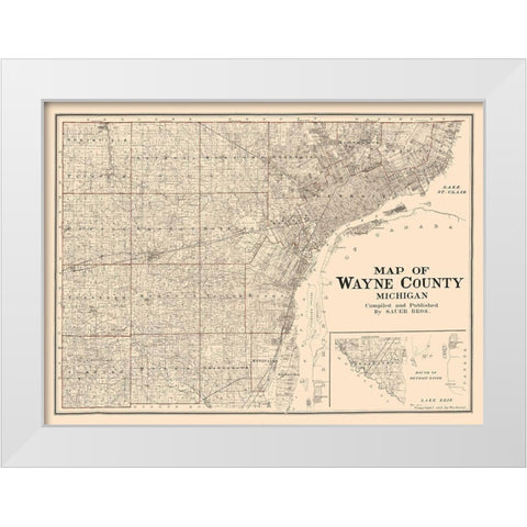 Wayne County Michigan - Sauer 1915  White Modern Wood Framed Art Print by Sauer