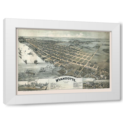Wyandotte Michigan - Moyer 1896  White Modern Wood Framed Art Print by Moyer