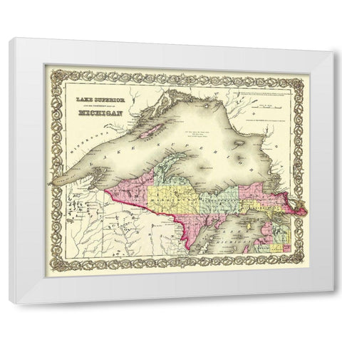 Michigan Upper Peninsula - 1855 White Modern Wood Framed Art Print by Colton