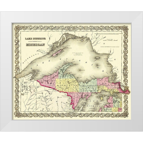 Michigan Upper Peninsula - 1855 White Modern Wood Framed Art Print by Colton