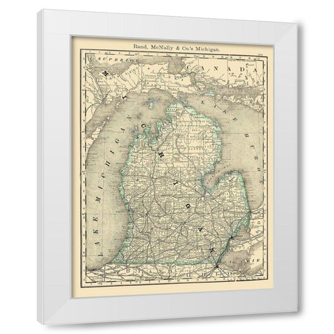 Michigan - Rand McNally 1879 White Modern Wood Framed Art Print by Rand McNally