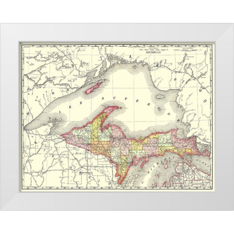 Michigan Upper Peninsula - Rand McNally 1897 White Modern Wood Framed Art Print by Rand McNally