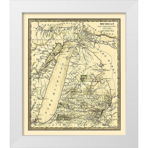 Michigan - Burr 1831 White Modern Wood Framed Art Print by Burr