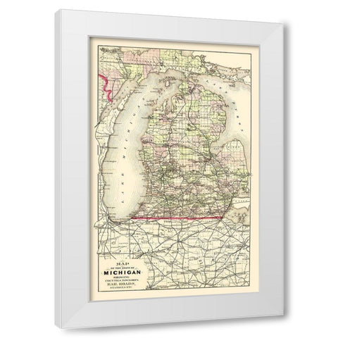 Michigan Upper Peninsula - Tackabury 1873 White Modern Wood Framed Art Print by Tackabury