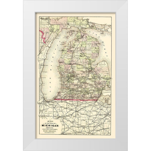 Michigan Upper Peninsula - Tackabury 1873 White Modern Wood Framed Art Print by Tackabury