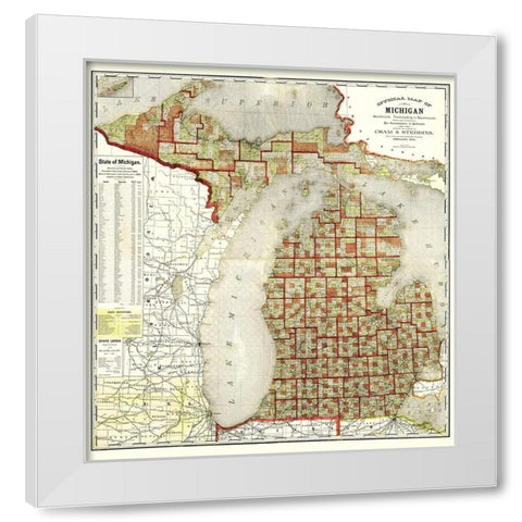 Michigan - Cram 1885 White Modern Wood Framed Art Print by Cram