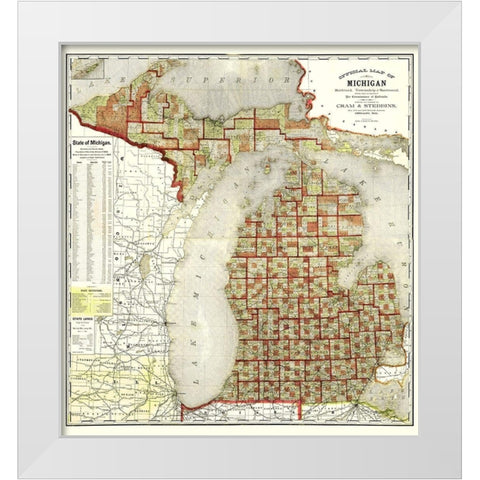 Michigan - Cram 1885 White Modern Wood Framed Art Print by Cram