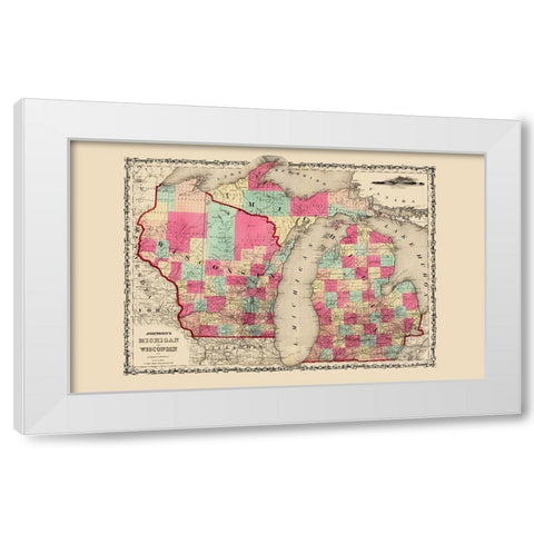 Michigan, Wisconsin - Johnson 1860 White Modern Wood Framed Art Print by Johnson