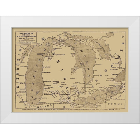 Michigan Railroads - Doggett 1848  White Modern Wood Framed Art Print by Doggett