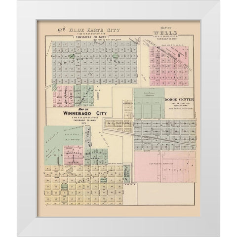 Blue Earth City Minnesota - Andreas 1874 White Modern Wood Framed Art Print by Andreas