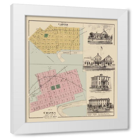 Carver, Chaska Minnesota - Andreas 1874 White Modern Wood Framed Art Print by Andreas