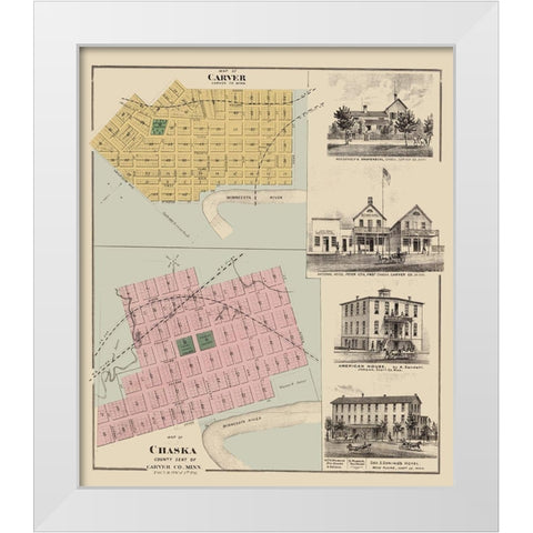 Carver, Chaska Minnesota - Andreas 1874 White Modern Wood Framed Art Print by Andreas