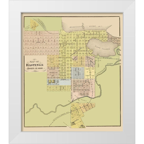 Hastings Minnesota - Andreas 1874 White Modern Wood Framed Art Print by Andreas