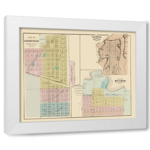 Litchfield, Brainerd, Willmar Minnesota 1874 White Modern Wood Framed Art Print by Andreas