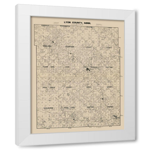 Lyon County Minnesota - Larson 1884  White Modern Wood Framed Art Print by Larson