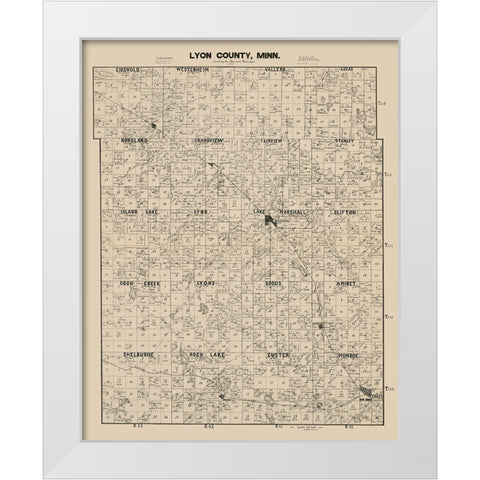 Lyon County Minnesota - Larson 1884  White Modern Wood Framed Art Print by Larson