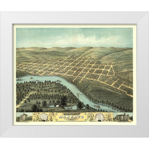 Mankato Minnesota - Stoner 1870  White Modern Wood Framed Art Print by Stoner