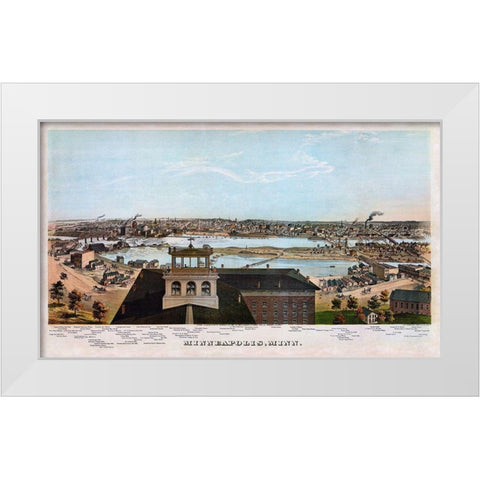Minneapolis Minnesota - Shober 1874 White Modern Wood Framed Art Print by Shober