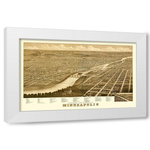 Minneapolis Minnesota - Stoner 1879  White Modern Wood Framed Art Print by Stoner