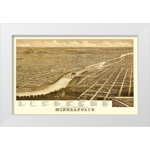Minneapolis Minnesota - Stoner 1879  White Modern Wood Framed Art Print by Stoner