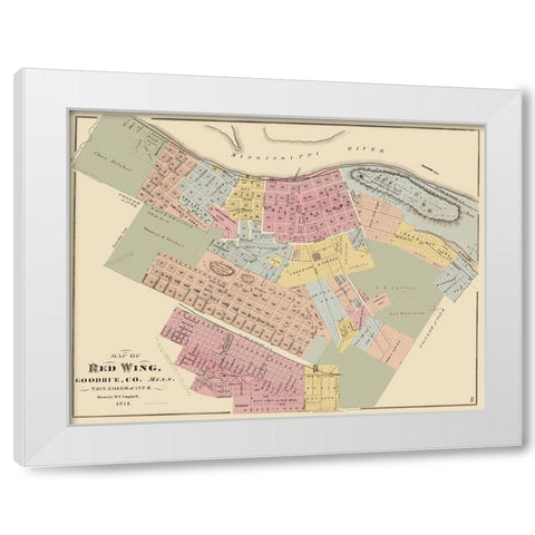 Red Wing Minnesota - Andreas 1874 White Modern Wood Framed Art Print by Andreas