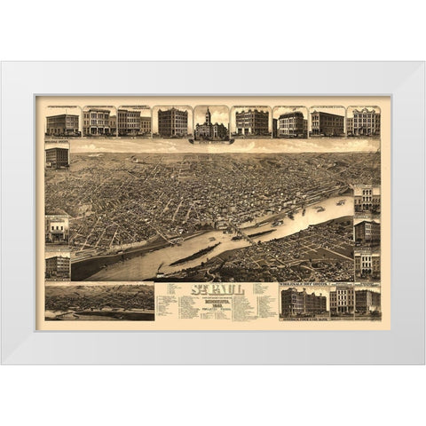 Saint Paul Minnesota - Stoner 1883  White Modern Wood Framed Art Print by Stoner