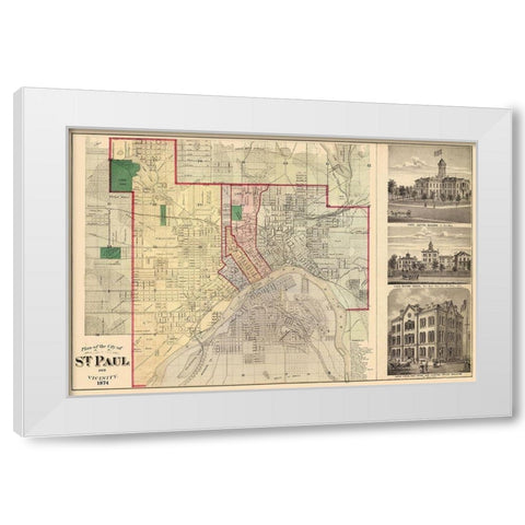 Saint Paul Minnesota Landowner - Andreas 1874 White Modern Wood Framed Art Print by Andreas