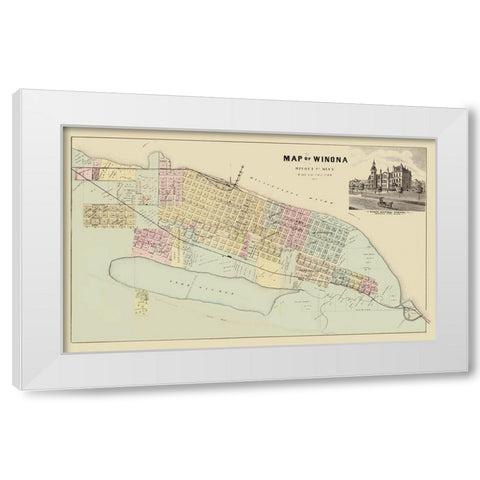Winona Minnesota - Andreas 1874 White Modern Wood Framed Art Print by Andreas