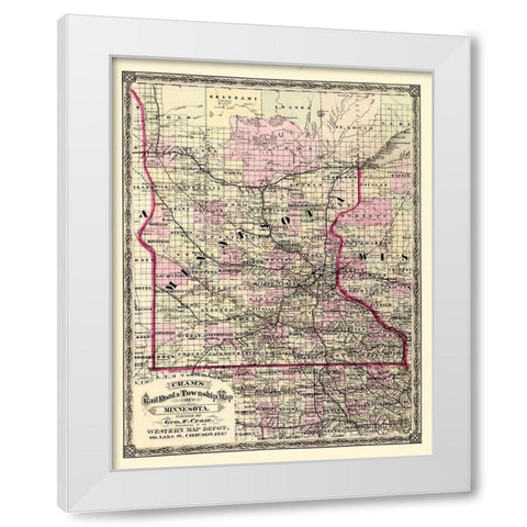 Minnesota - Cram 1875 White Modern Wood Framed Art Print by Cram