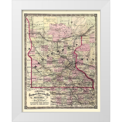 Minnesota - Cram 1875 White Modern Wood Framed Art Print by Cram