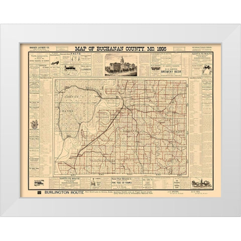 Buchanan County Missouri - Rutt 1895  White Modern Wood Framed Art Print by Rutt
