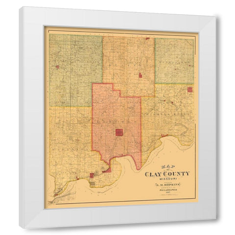 Clay County Missouri - Hopkins 1887  White Modern Wood Framed Art Print by Hopkins